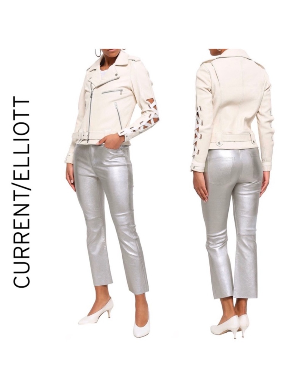 Current/Elliott Metallic Silver Kick Flare Pants